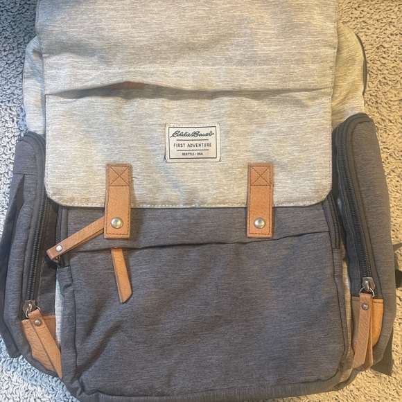Eddie Bauer Two-Tone Backpack in Gray and Tan - Picture 2 of 5